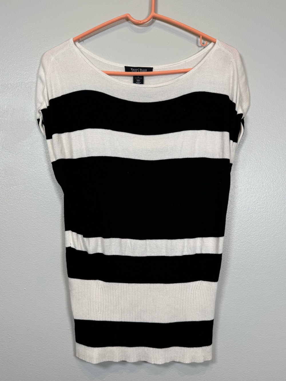 White House Black Market Black Ivory Striped Longline Sweater Tunic Top Size L - Picture 1 of 5